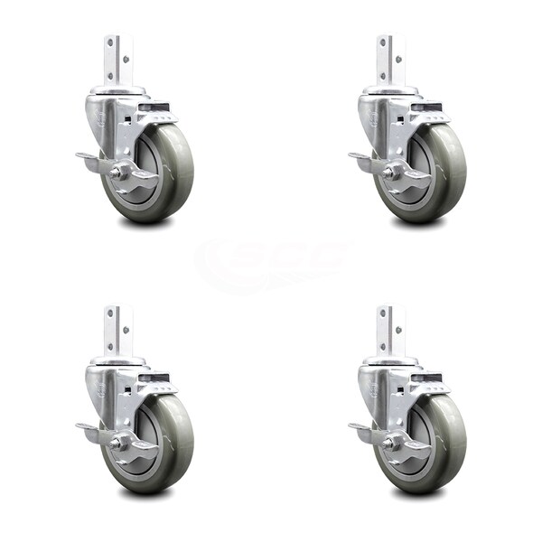 Service Caster 4 Inch Gray Poly Wheel Swivel 3/4 Inch Square Stem Caster Set with Brake SCC SCC-SQ20S414-PPUB-GRY-TLB-34-4 - main